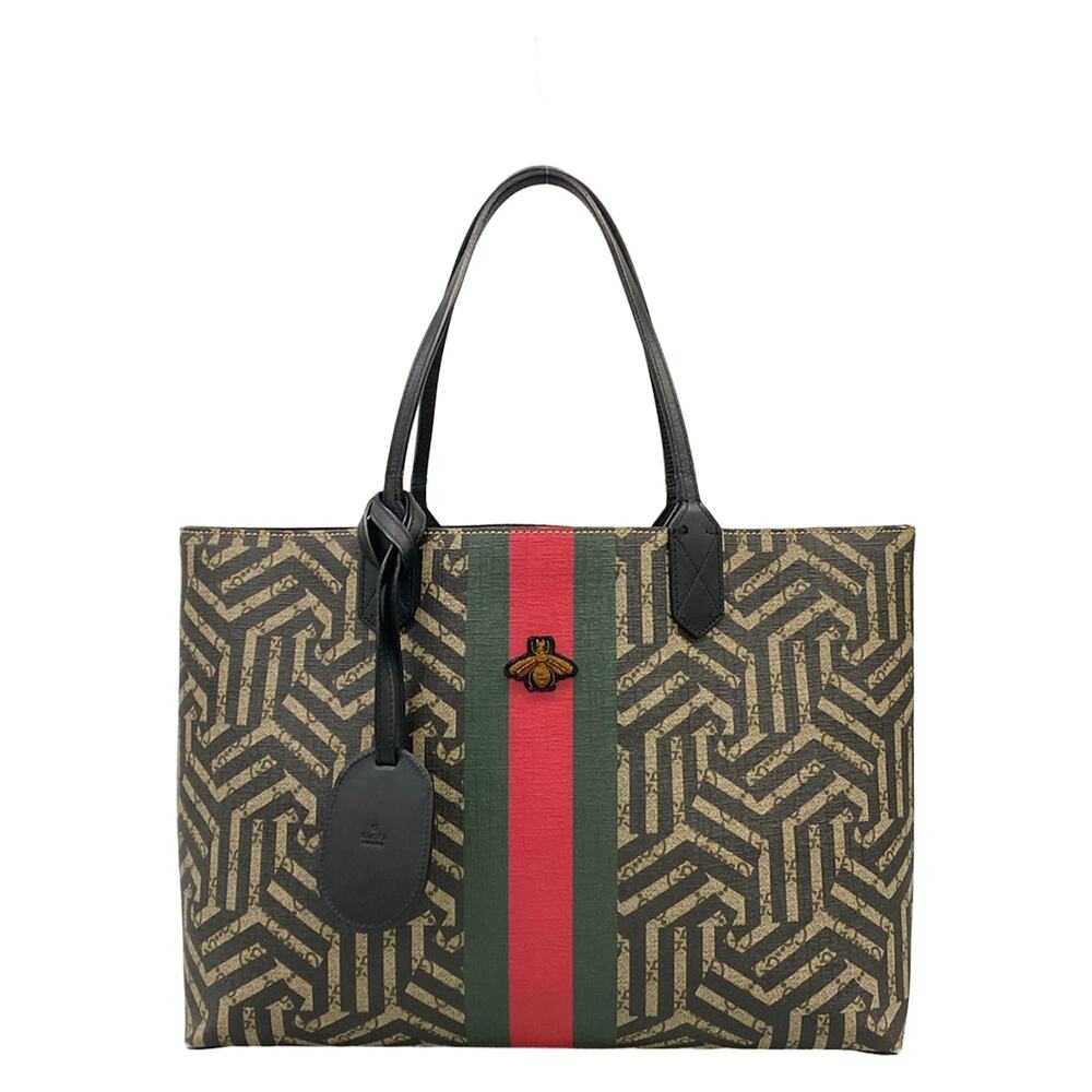 Gucci GG Kaleido Web Tote Tote Bag 429002 Beige Black Multi PVC Leather